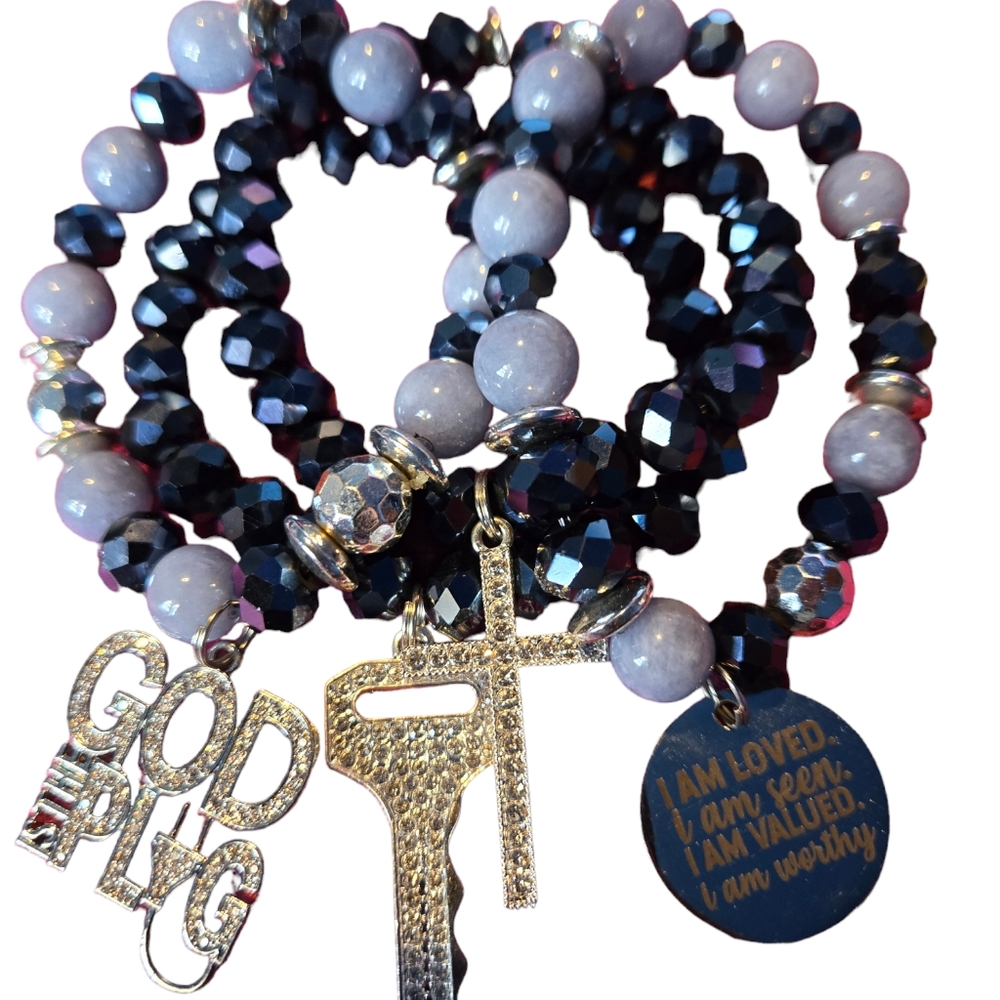 4pc Beaded Charm Bracelet set